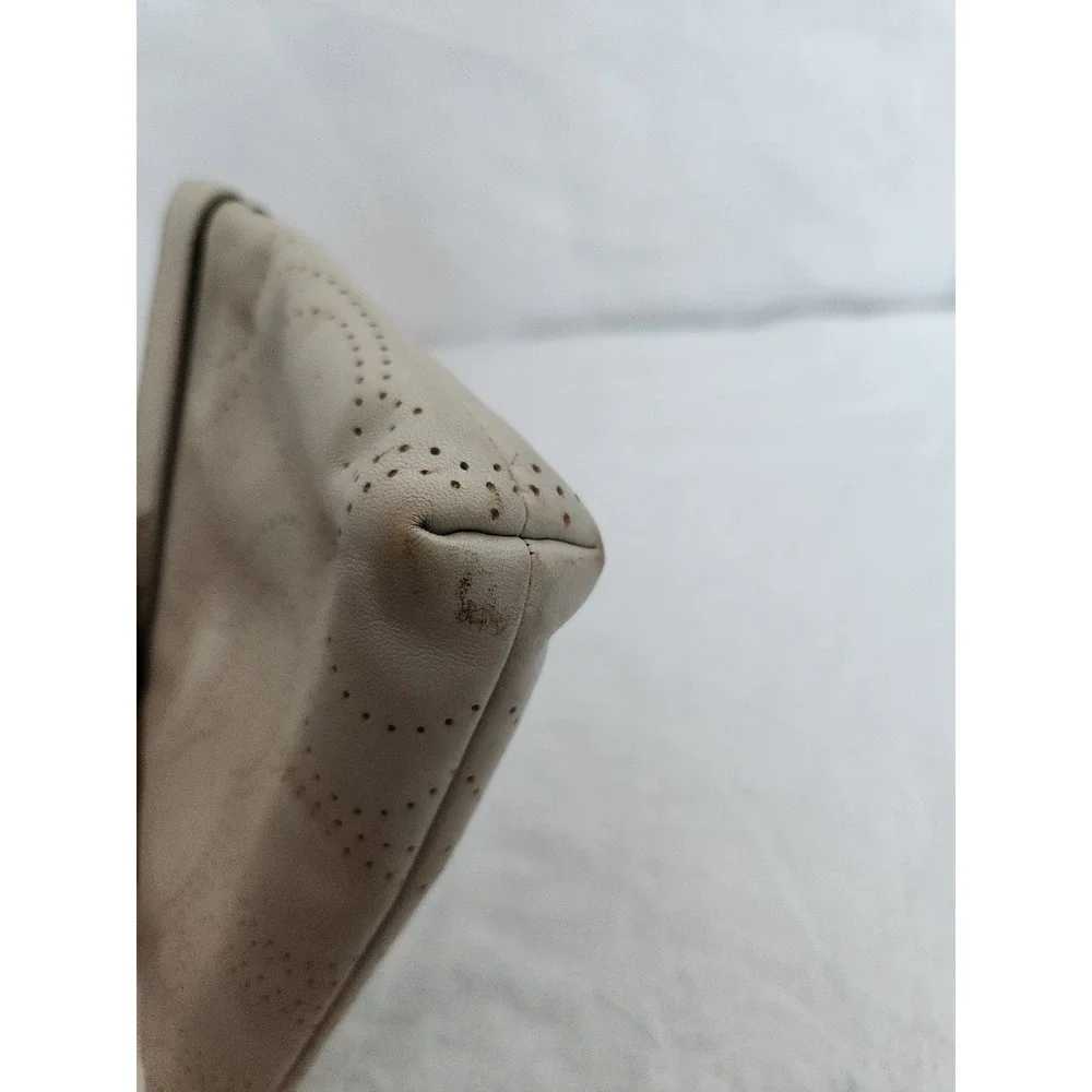 Coach Leather Punched C Logo Signature Wristlet Pouch Clutch Taupe Gray